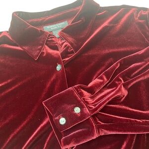 Working Classics Velvet Button Shirt Size 22/24 Burgundy Fairy Glam Mature